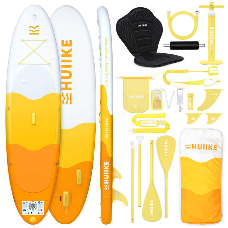 Huiike - Paddle Gonflable Adulte Accessoires Premium Huiike, Jaune, Haute Stabilité - Set De Stand Up Paddle - Jaune - 305 Mm - Decathlon