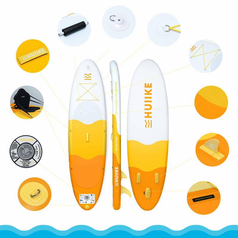 Paddle Gonflable Adulte Accessoires Premium HUIIKE, Jaune, Haute Stabilité