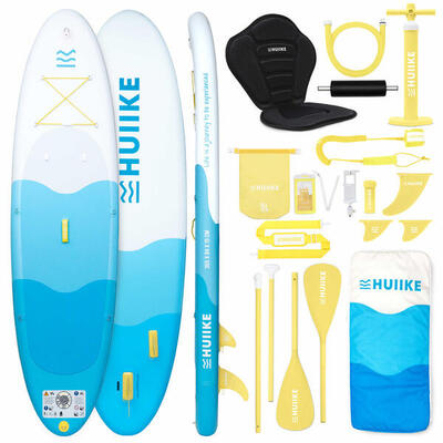 Opblaasbaar supboard met premium accessoire huiike. blauw. hoge stabiliteit