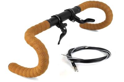 Drop Bars Alu-Lenker 31.8 mm mit braunem Lenkerband und Bremsen - Schwarz