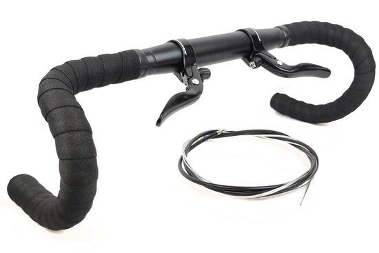 Drop Bars Alu-Lenker 31,8 mm mit Lenkerbändern und Bremsen – Schwarz