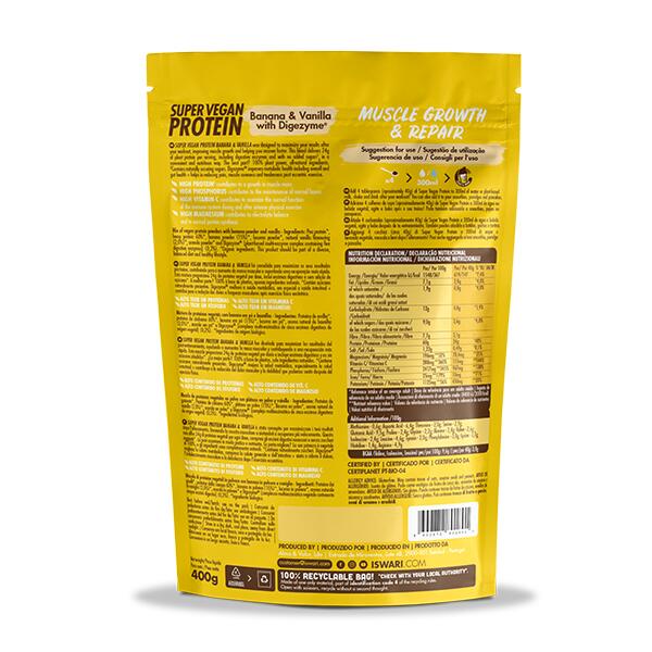 Proteína Vegana Iswari Super Vegan Protein Plátano y Vainilla con Digezyme® 2/3