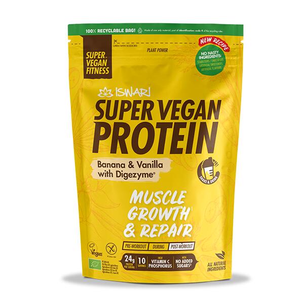 Super Vegan Protein Banana e Baunilha com Digezyme® Exclusivo Online      18,99€  Preço por quantidade 47,48€kg SUPER VEGAN FITNESS Super Vegan Protein Banana e Baunilha com Digezyme®Vendido e expedido por: Celeiro    