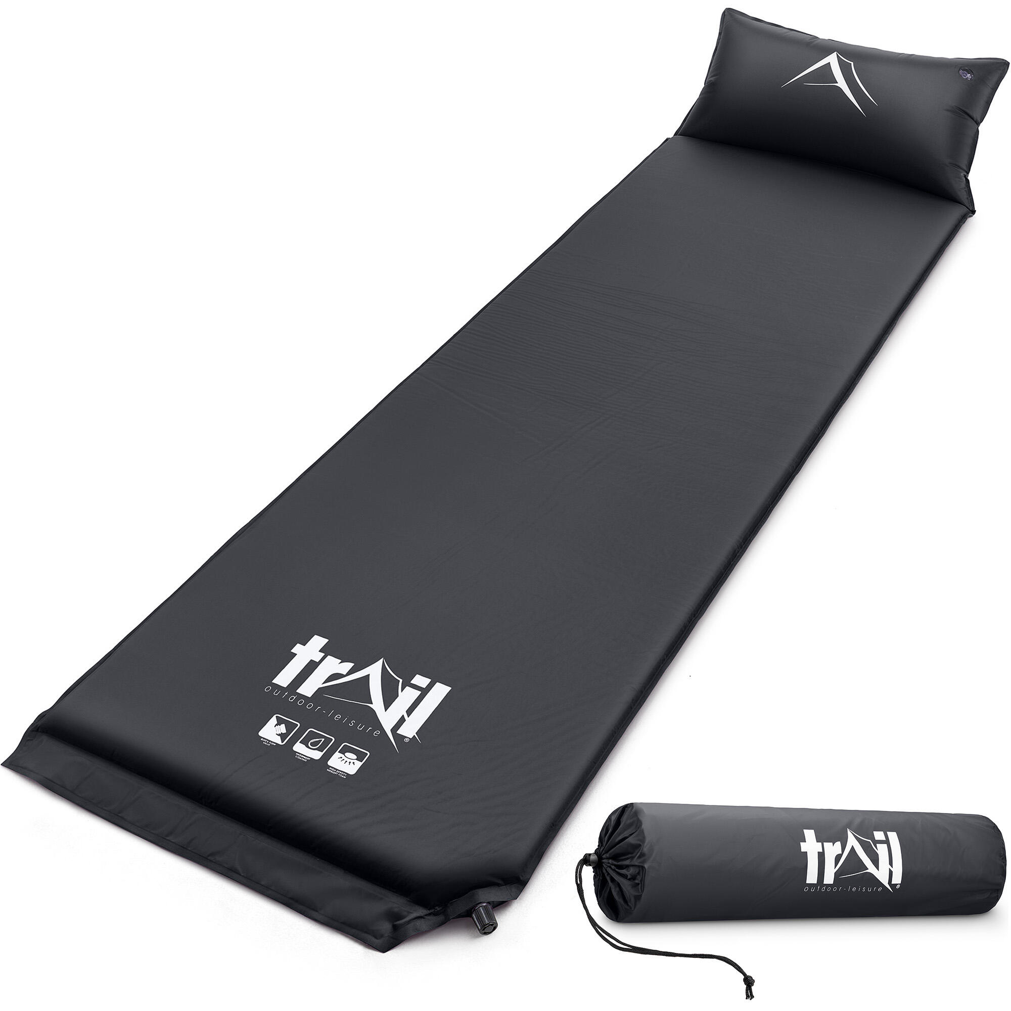 TRAIL OUTDOOR LEISURE Single Pillow Camping Mat Self Inflating Inflatable Roll Mattress With Bag Trail