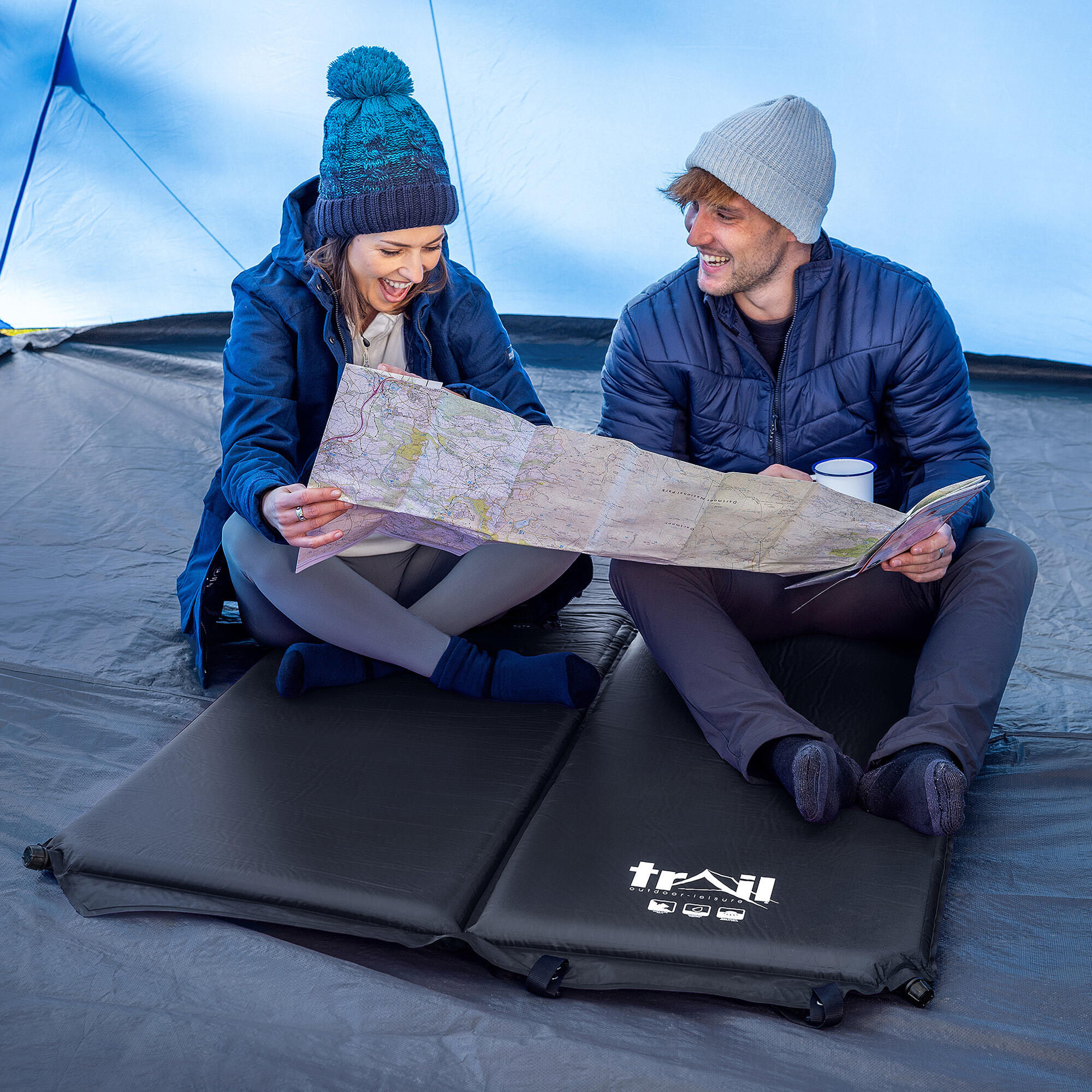 Double Camping Mat Self Inflating Inflatable Roll Mattress Extra Thick 5cm Trail 2/7