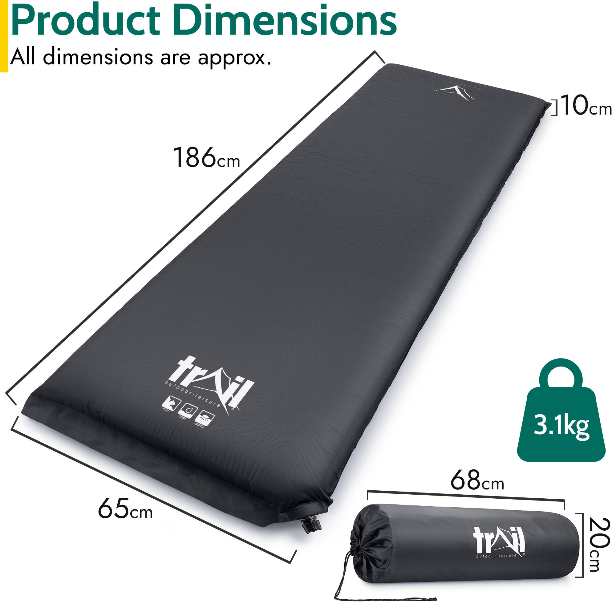 Extra Wide Self Inflating Sleeping Mat Foam Camping Mattress 186cm x 65cm x 10cm 7/7