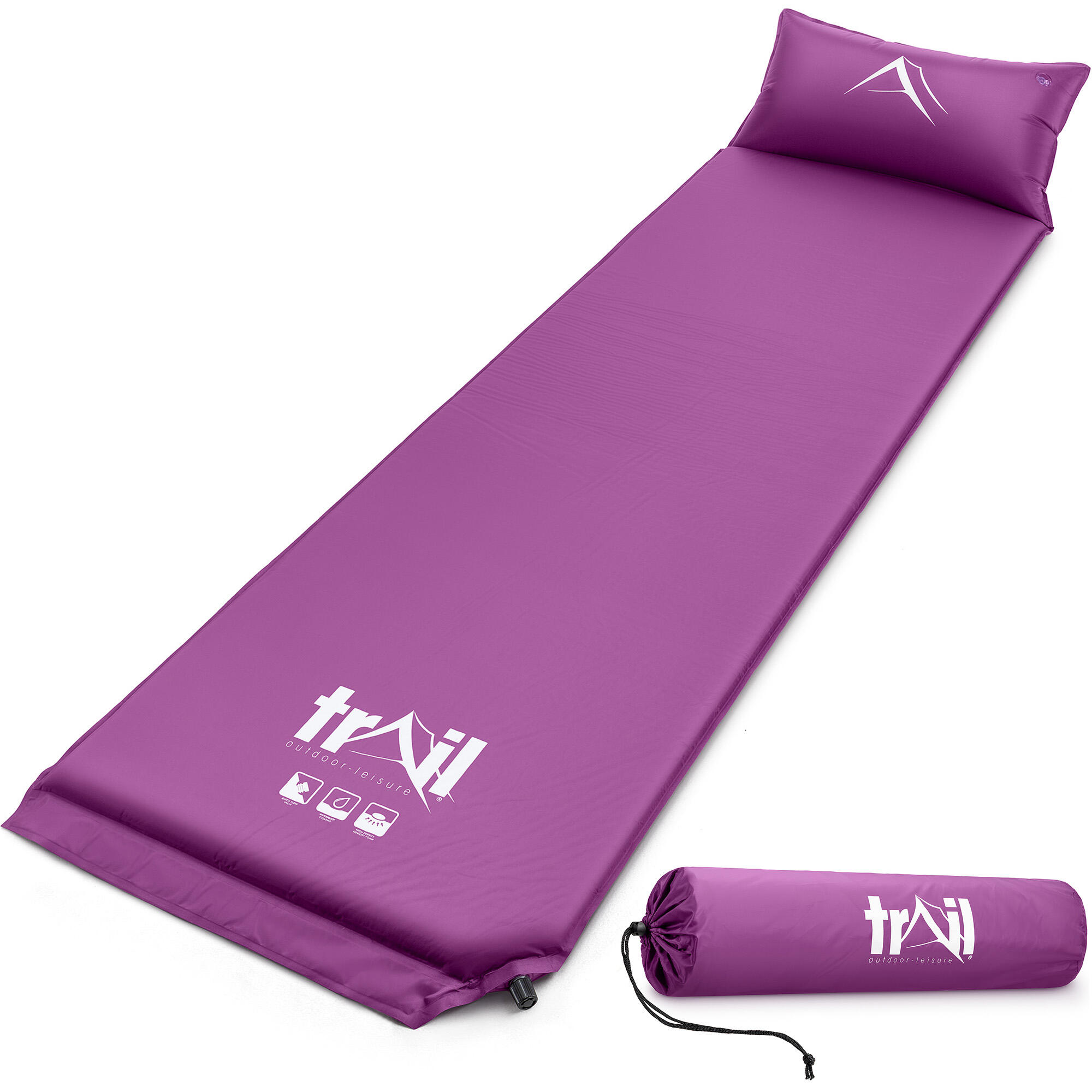 TRAIL OUTDOOR LEISURE Single Pillow Camping Mat Self Inflating Inflatable Roll Mattress With Bag Trail