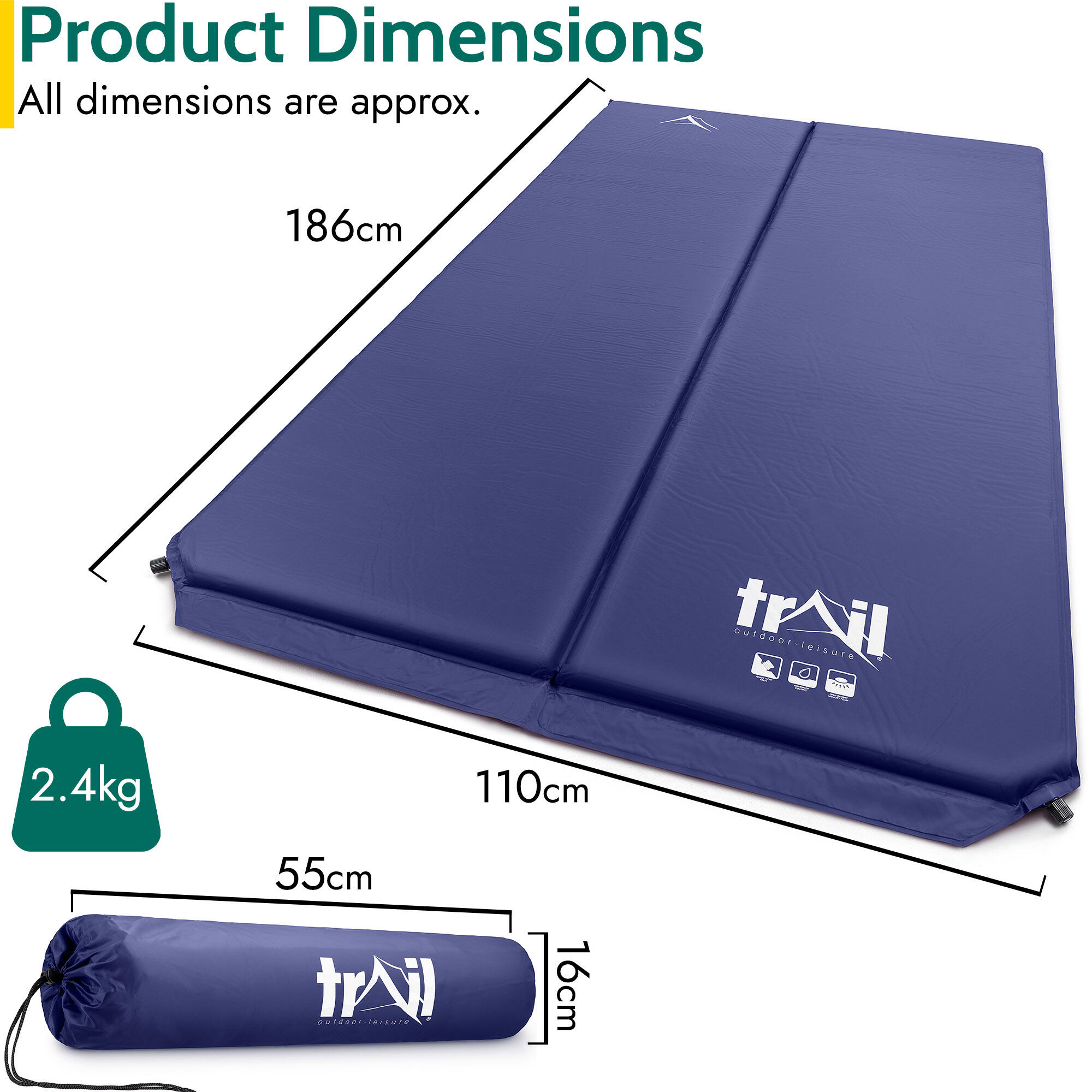 Double Camping Mat Self Inflating Inflatable Camp Roll Mattress With Bag Trail 6/7