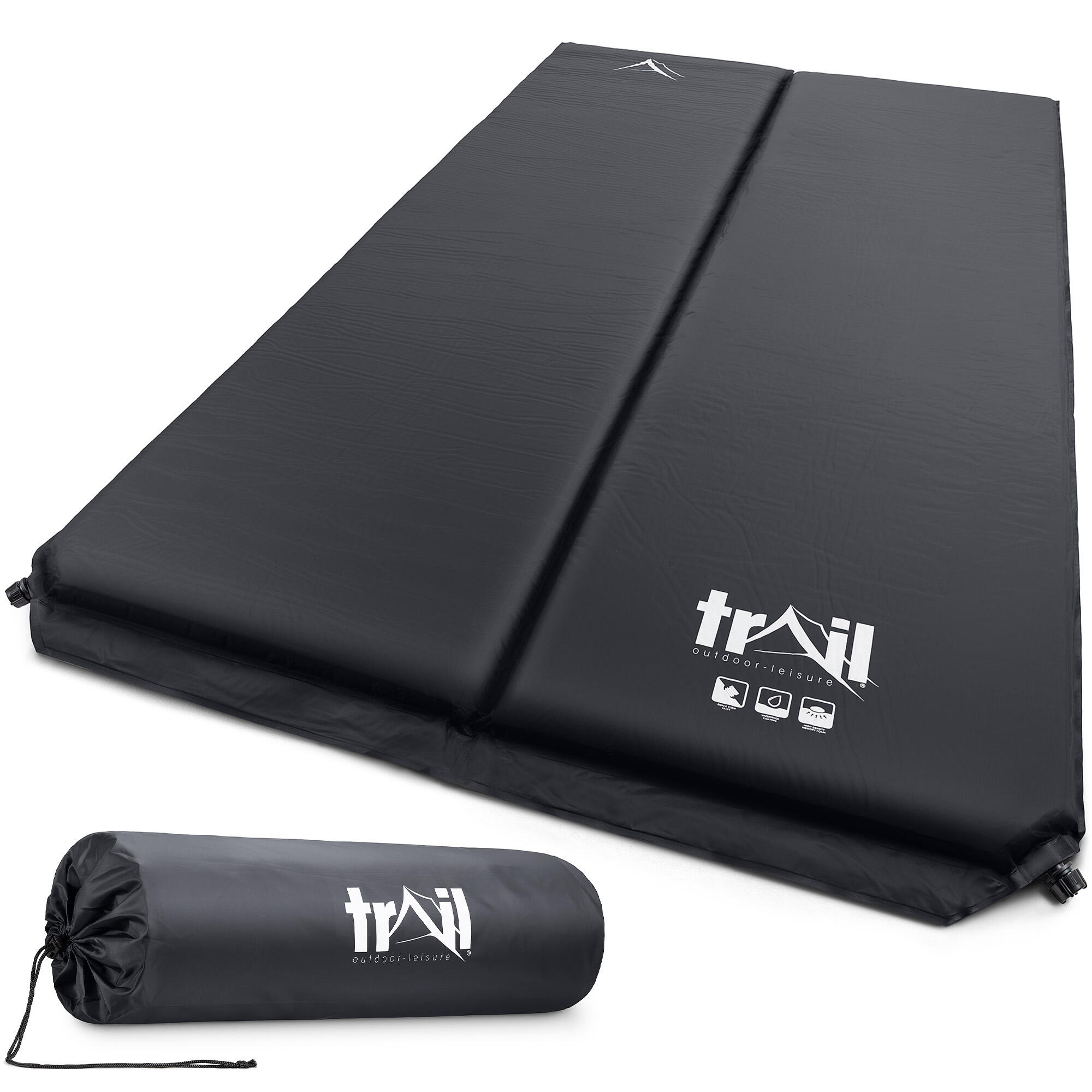 TRAIL OUTDOOR LEISURE Double Camping Mat Self Inflating Inflatable Roll Mattress Extra Thick 5cm Trail