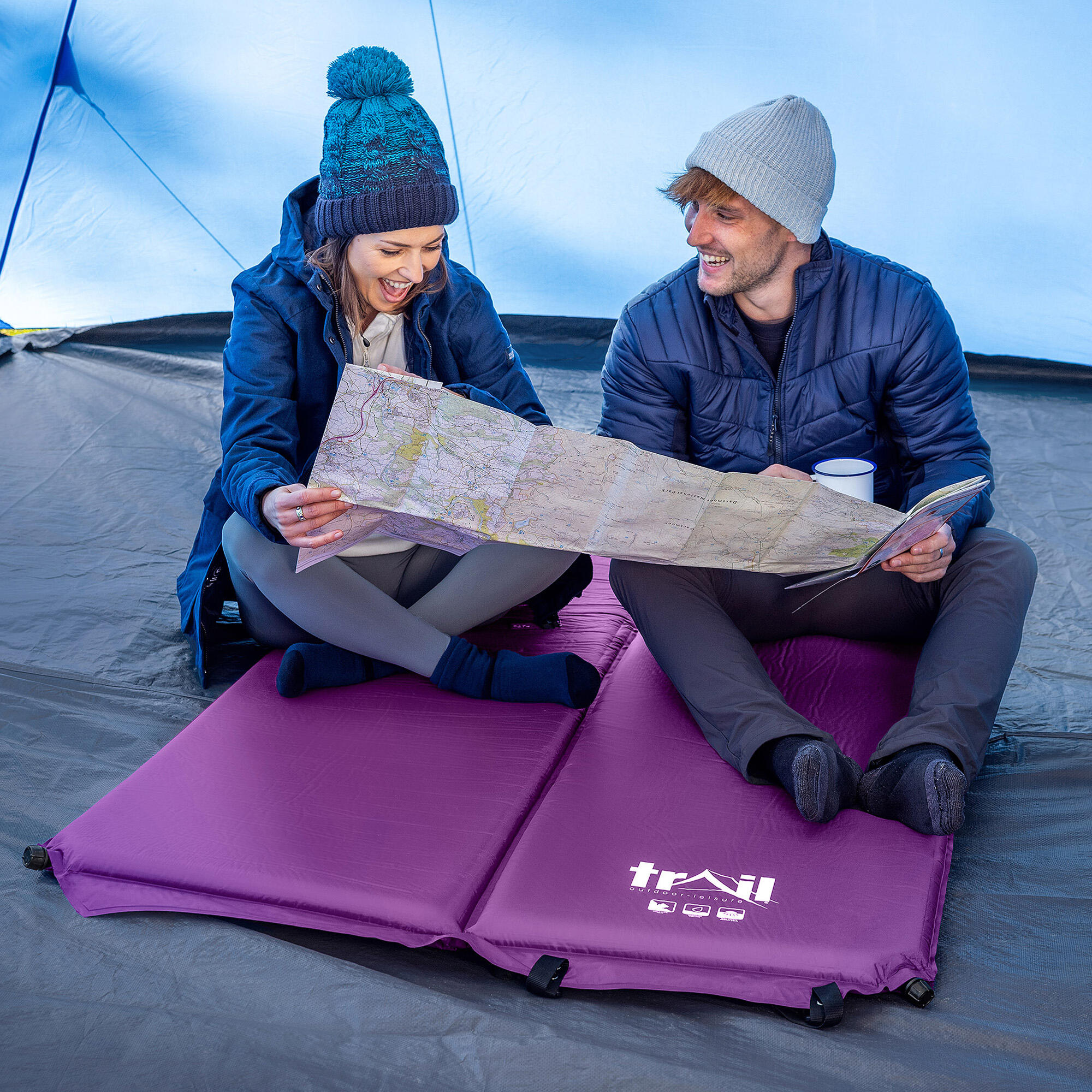Double Camping Mat Self Inflating Inflatable Roll Mattress Extra Thick 5cm Trail 2/7