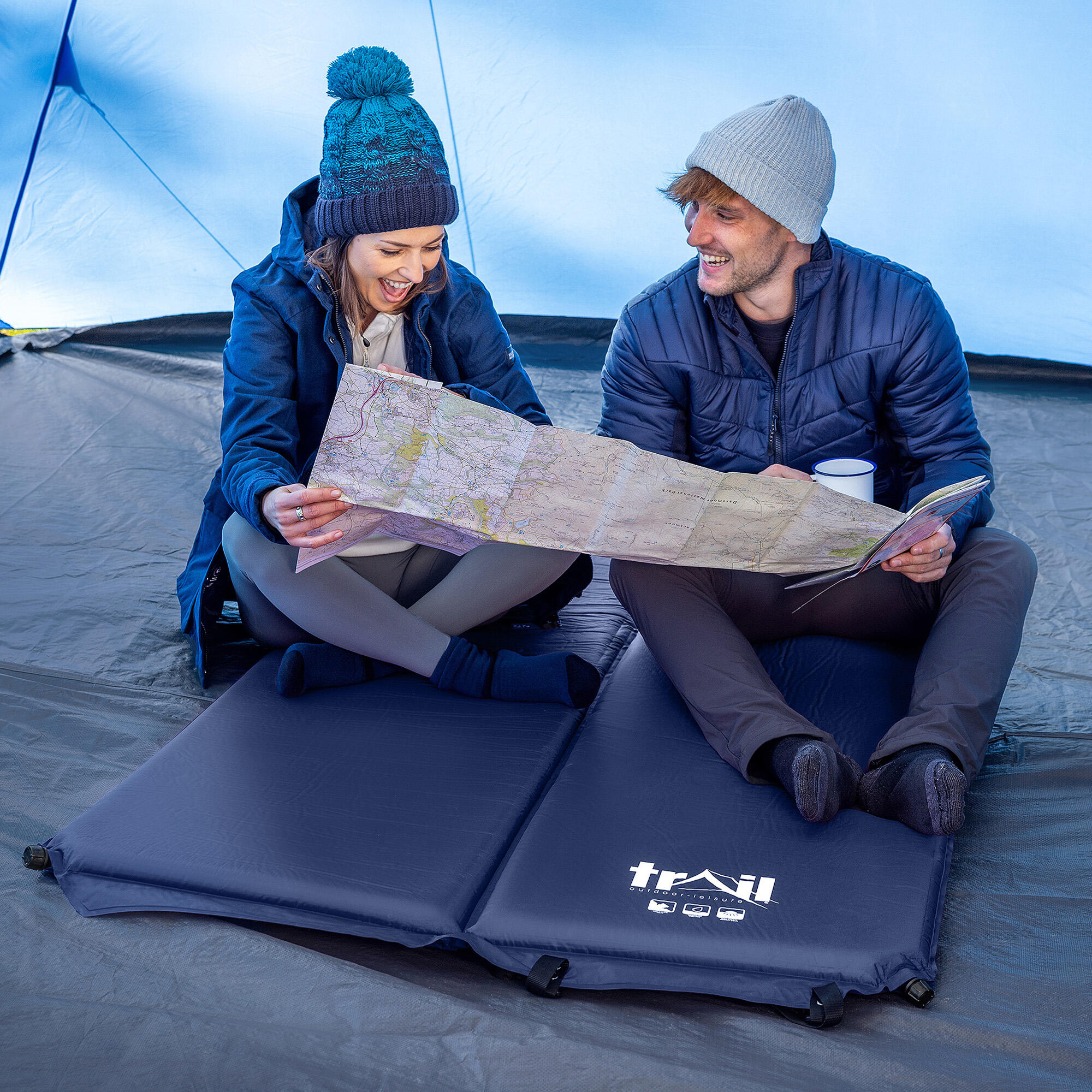 Double Camping Mat Self Inflating Inflatable Camp Roll Mattress With Bag Trail 2/7
