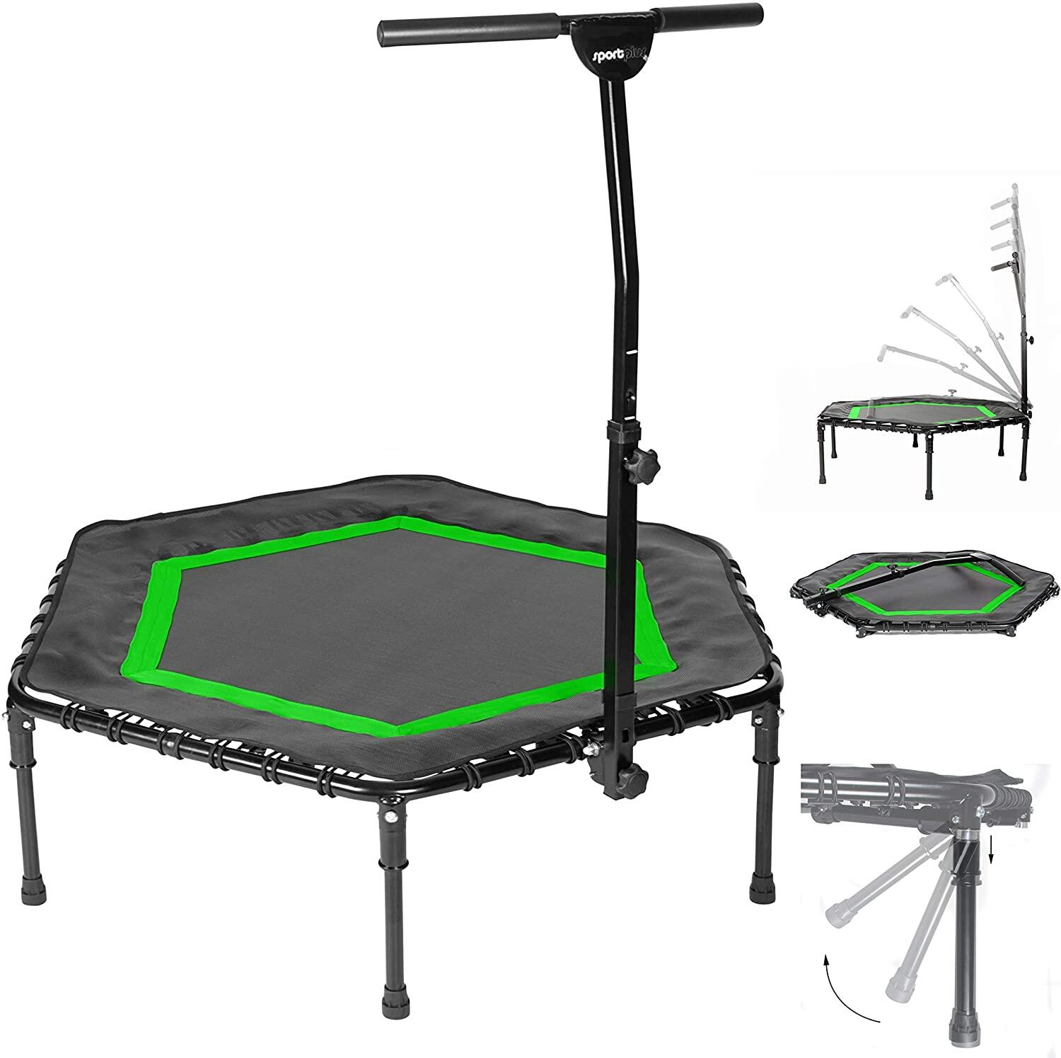SPORTPLUS SportPlus Fitness Trampolin faltbar mit Haltegriff – Schwarz-Grün