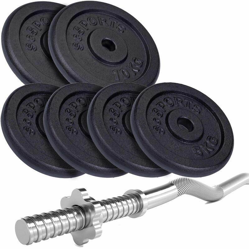 Set haltera bara curl si discuri 40 kg fonta negru