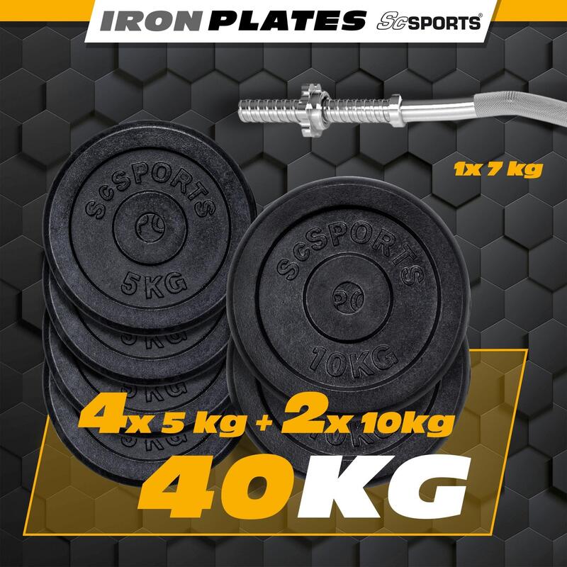 Set haltera bara curl si discuri 40 kg fonta negru