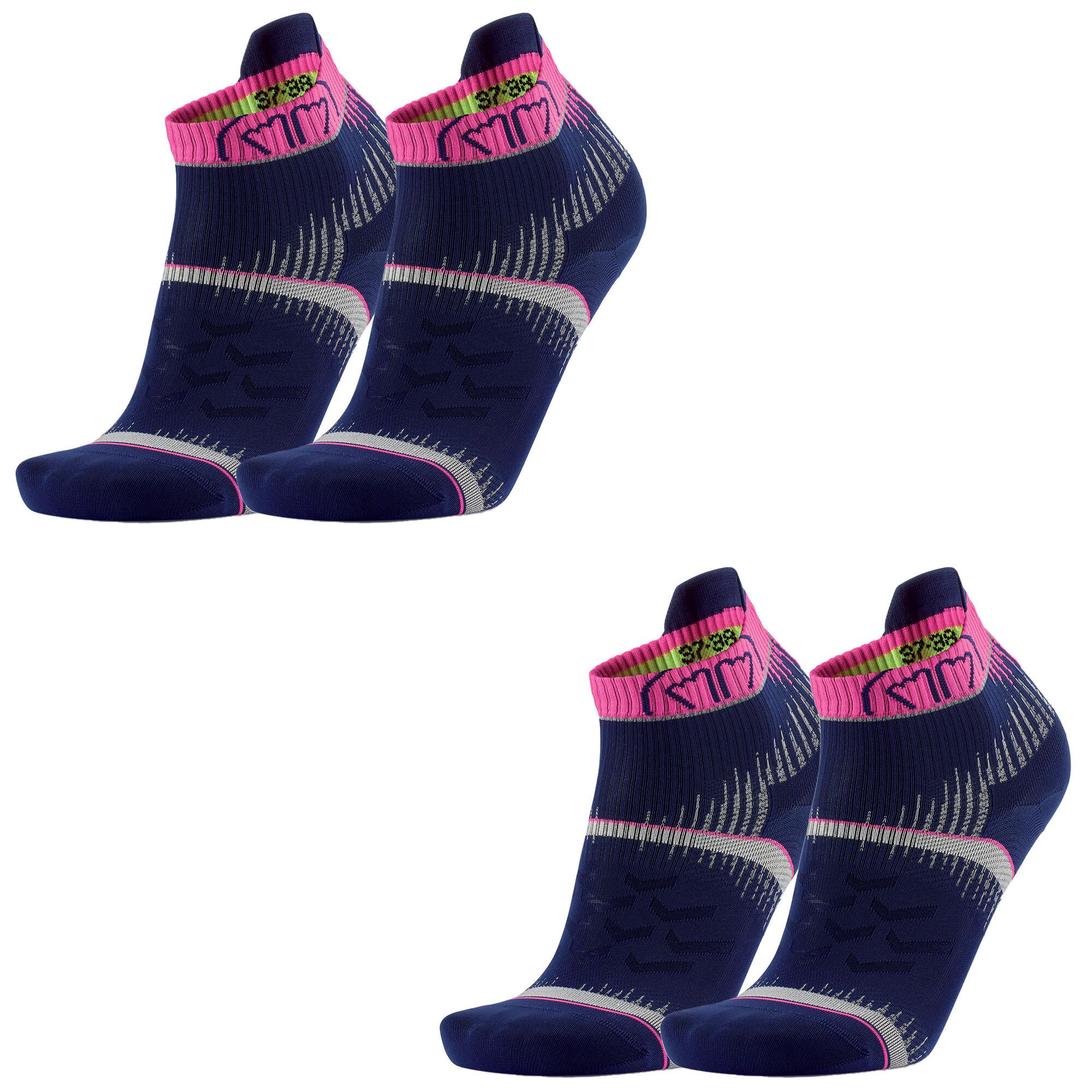 Sidas - Chaussettes D'Ultra Running Techniques Et Légères. Lot De 2 Paires - Run Ultra - Chaussettes - Bleu|rose - 35/38 - Decathlon