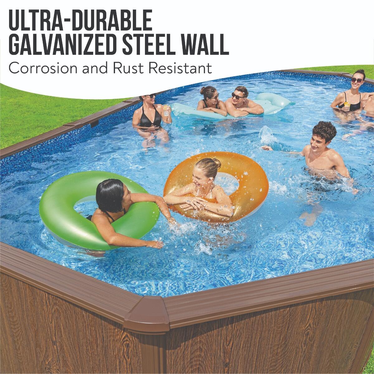 Bestway 24ft Hydrium Oval Steel Wall Pool Set, Swimming Pool, Wood Print 3/6