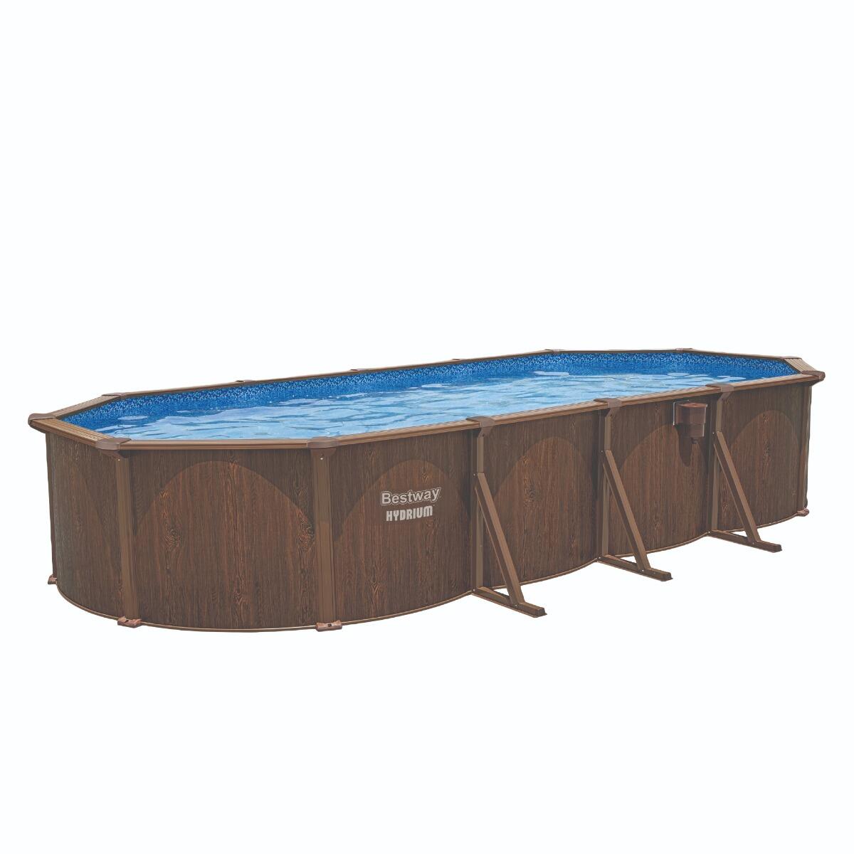 BESTWAY Bestway 24ft Hydrium Oval Steel Wall Pool Set, Swimming Pool, Wood Print