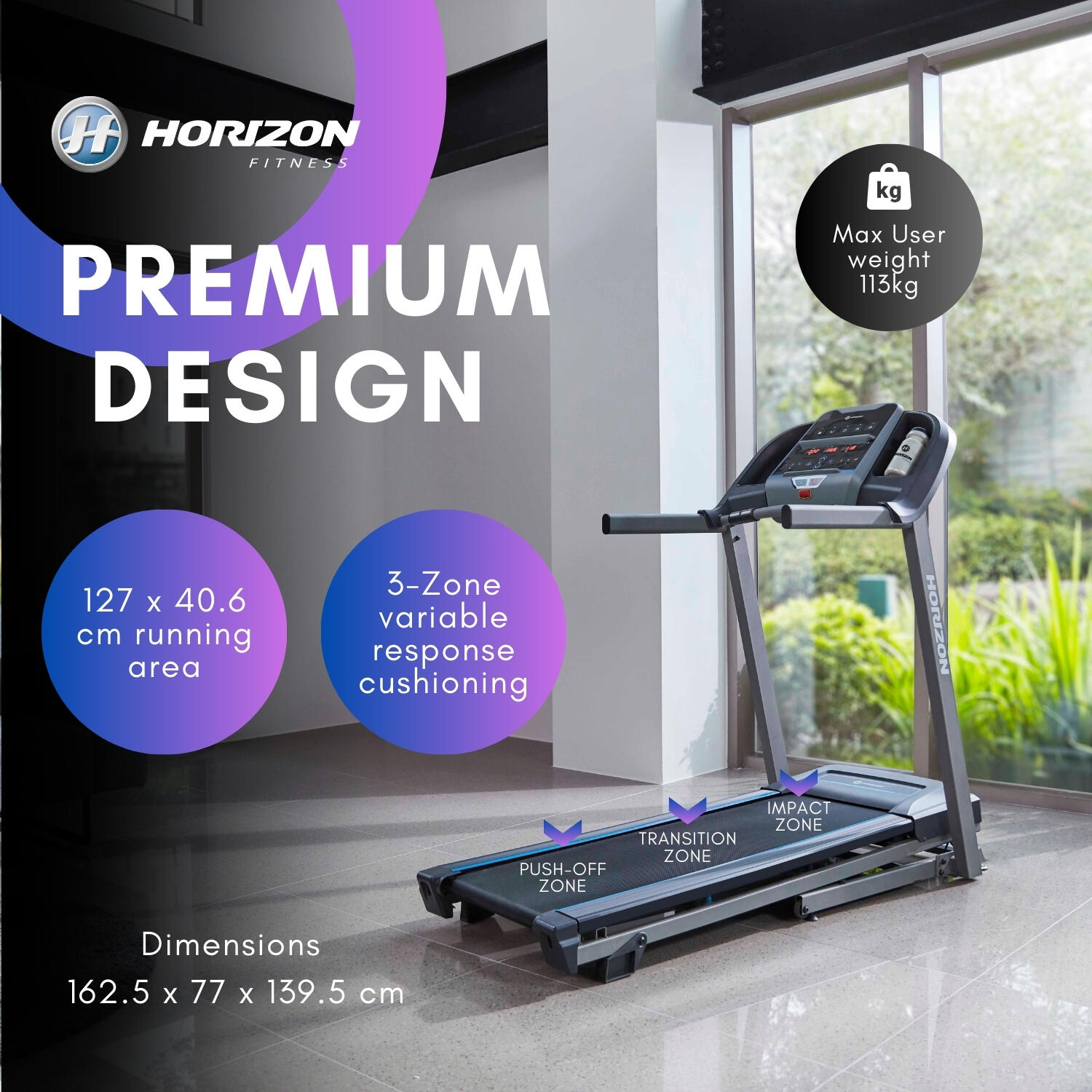 Horizon Fitness Tapis Roulant Elettrico Pieghevole Salvaspazio TR 3.0 5/8