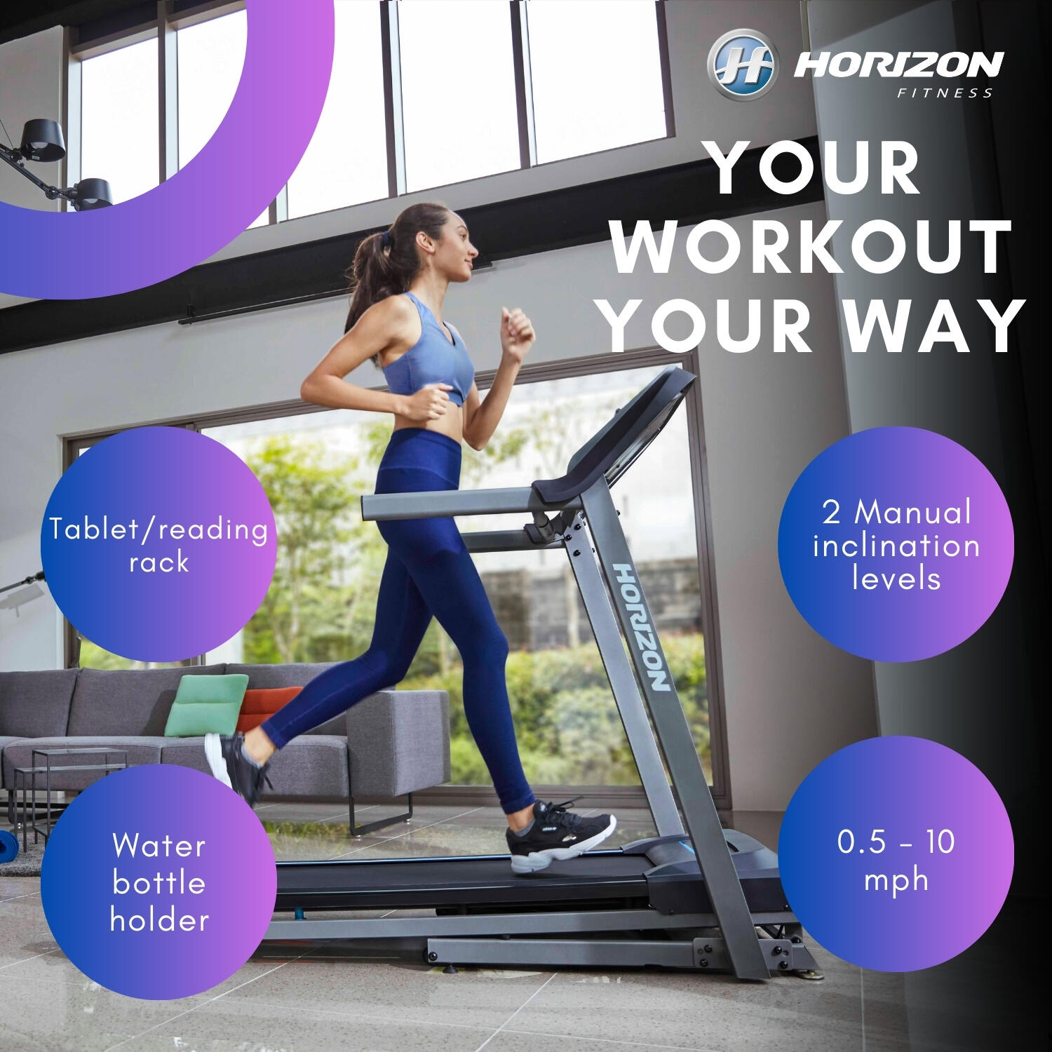 Horizon Fitness Tapis Roulant Elettrico Pieghevole Salvaspazio TR 3.0 6/8