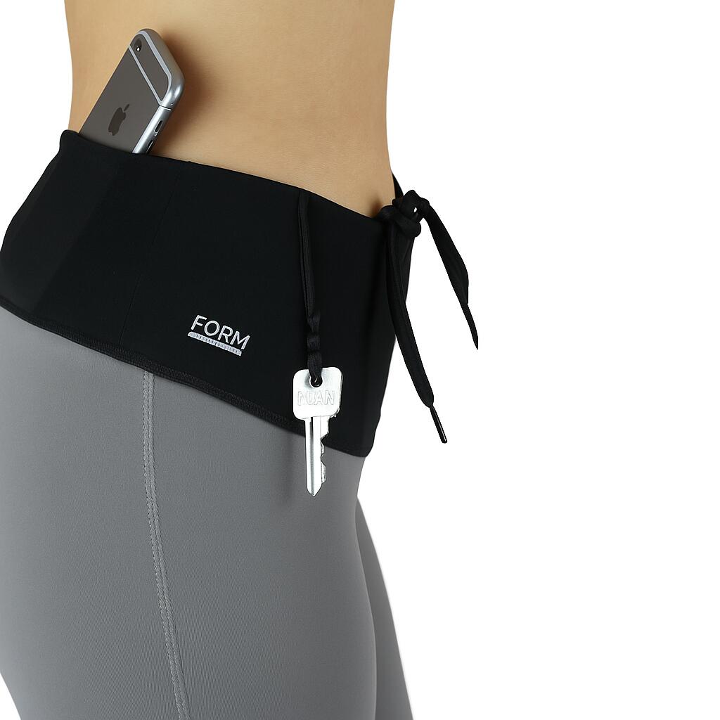Leggings Corsa 3/4 Donna Vita Alta, Traspirante, con Tasca Telefono - Nero 3/7