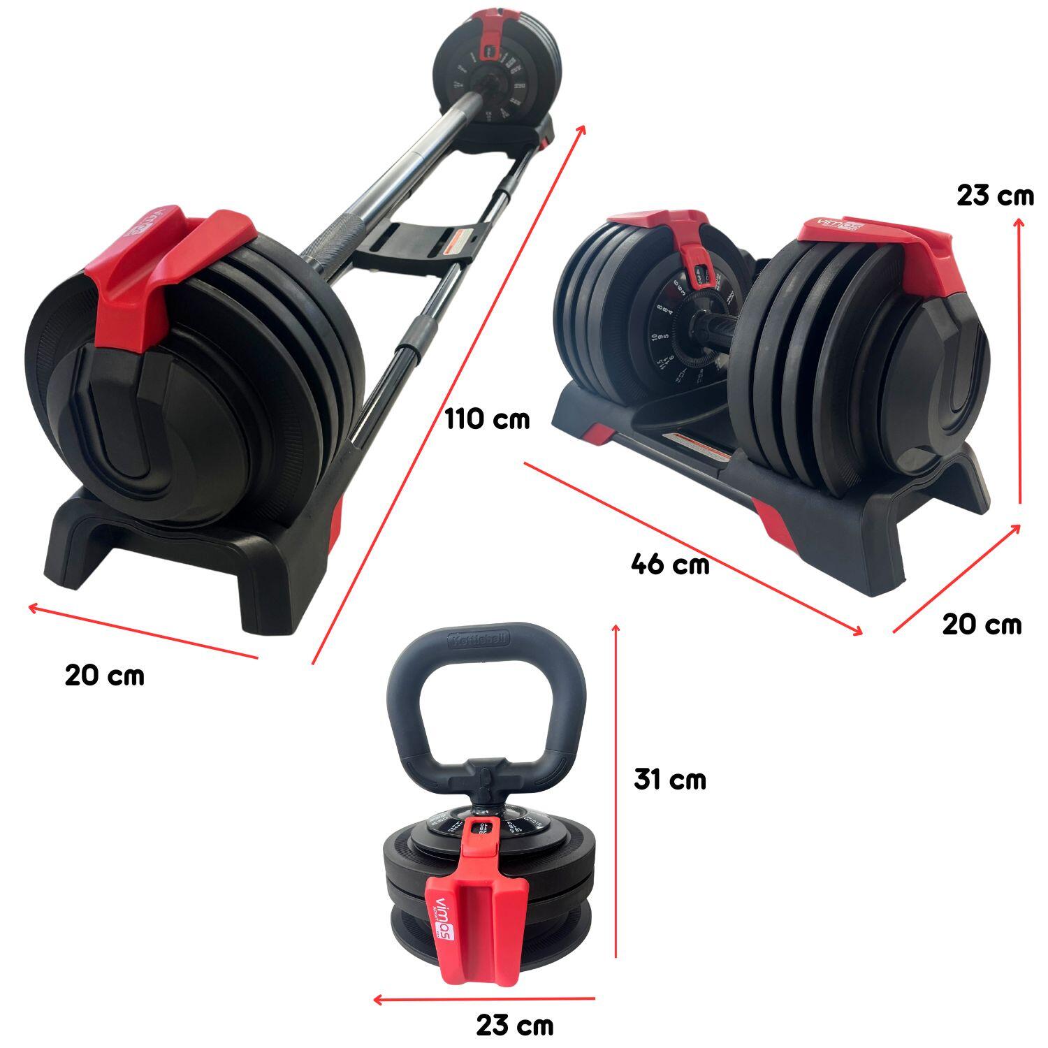 Kit 3 em 1 – Halteres, Barra e Kettlebell Ajustáveis 24 kg 2/7