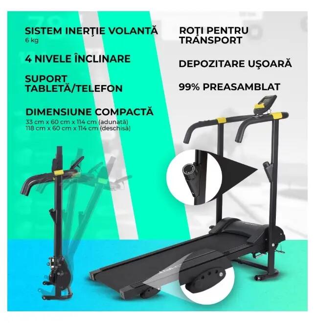 Banda de alergare magnetica TECHFIT MT40, suporta 100 kg, Pliabila 6/6