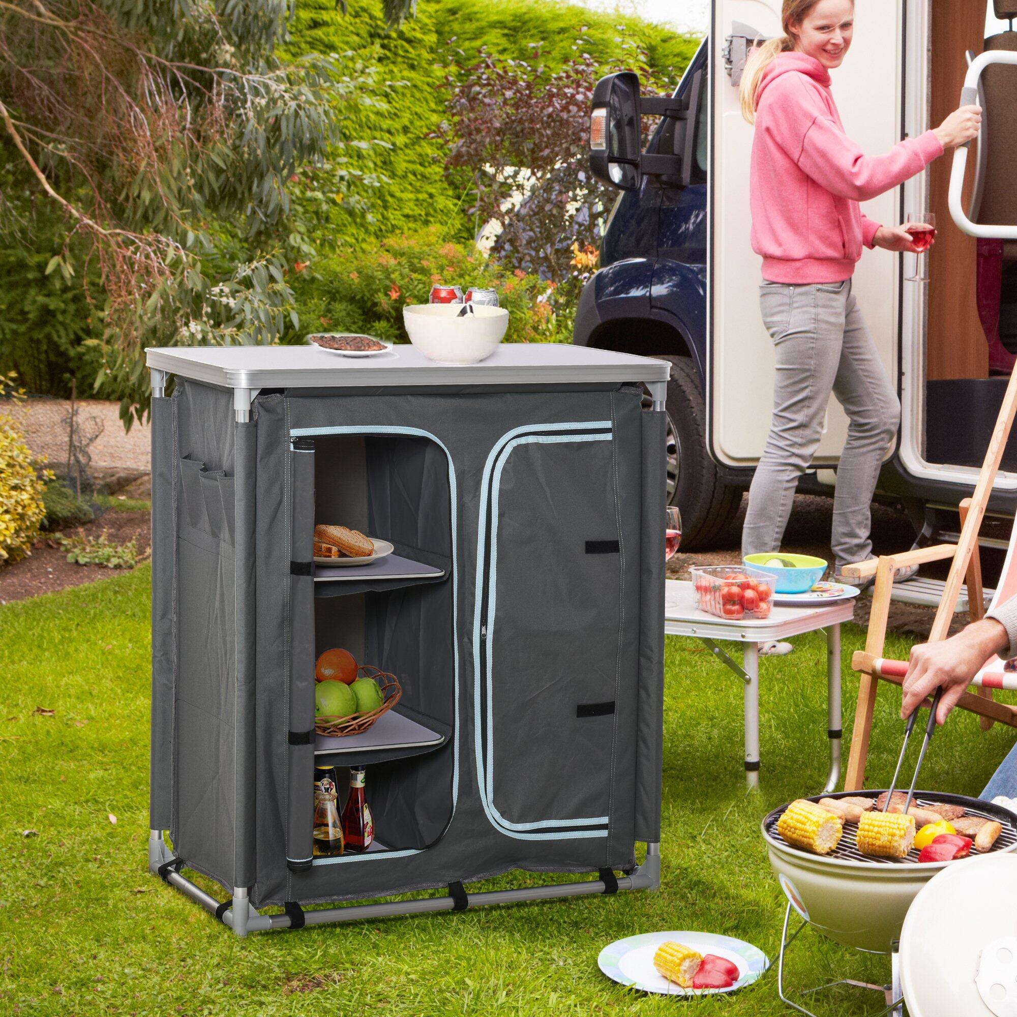 Outsunny Mobile Cucina da Campeggio con 3 Mensole e Sacca di Trasporto Grigio 2/5