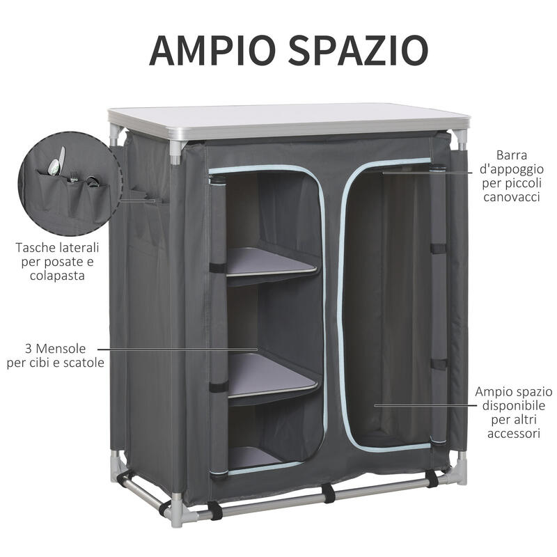 Mobilier de Bucatarie de Camping cu Geanta de Transport, Gri