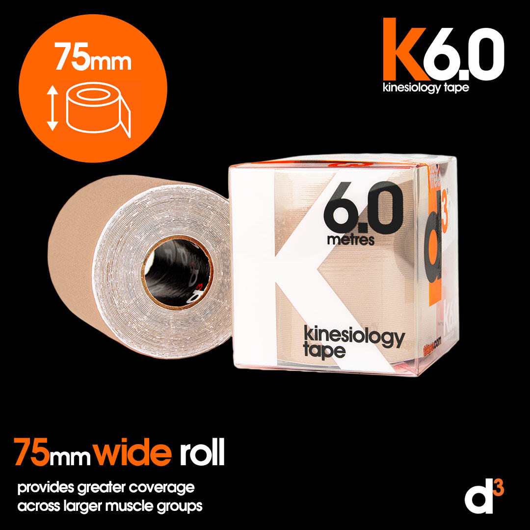 K6.0 Kinesiology Tape 75mm x 6m - Black - 6 Rolls 2/7