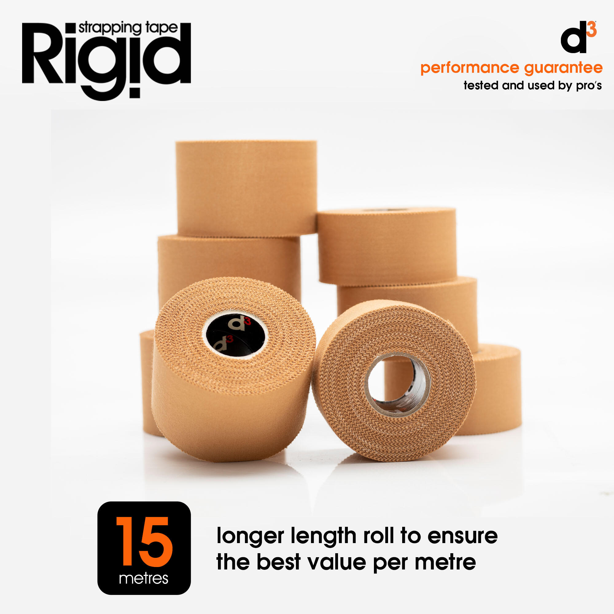Rigid Strapping Tape Rayon Tan Zinc Oxide 38mm x 15m - 6 Rolls 3/7