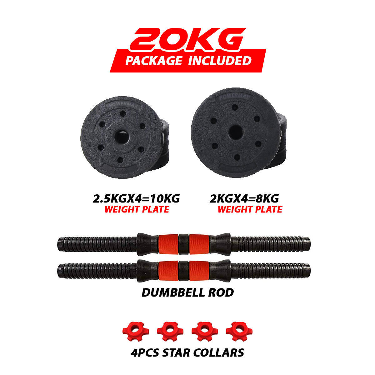 PowerMax Fitness PDS-20P 20Kg Adjustable Dumbbell Set - Coated Iron Dumbbell and Anti-Slip Rod Set For Home Workout with Carry Case -  3