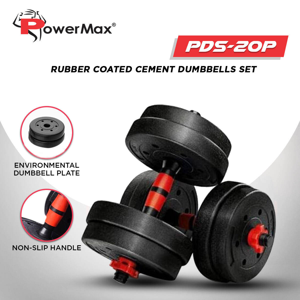PowerMax Fitness PDS-20P 20Kg Adjustable Dumbbell Set - Coated Iron Dumbbell and Anti-Slip Rod Set For Home Workout with Carry Case -  2