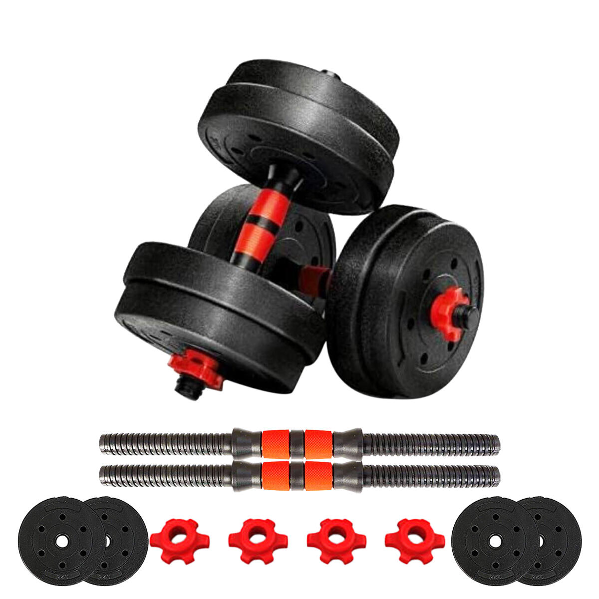 PowerMax Fitness PDS-20P 20Kg Adjustable Dumbbell Set - Coated Iron Dumbbell and Anti-Slip Rod Set For Home Workout with Carry Case