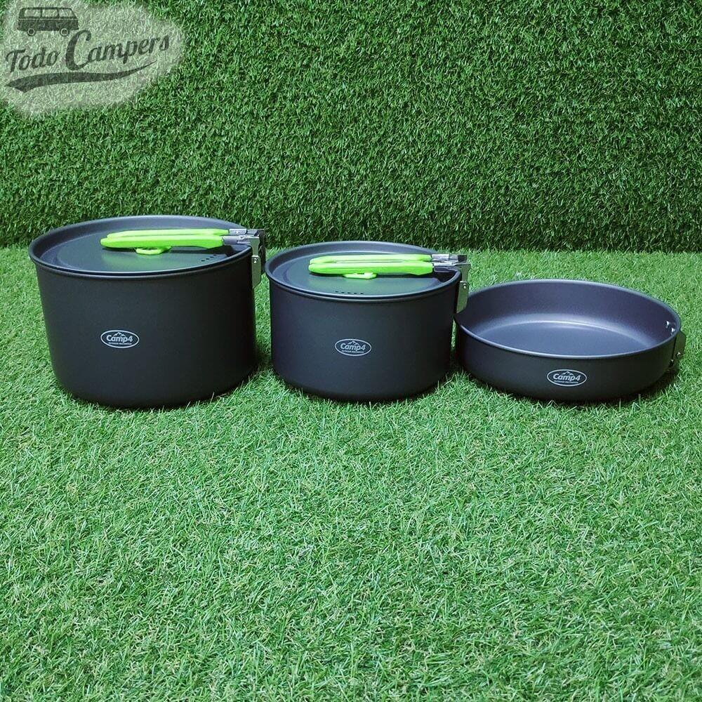 Set de ollas, sartén y tapas con mangos plegables - Camp4 Elite 4/5
