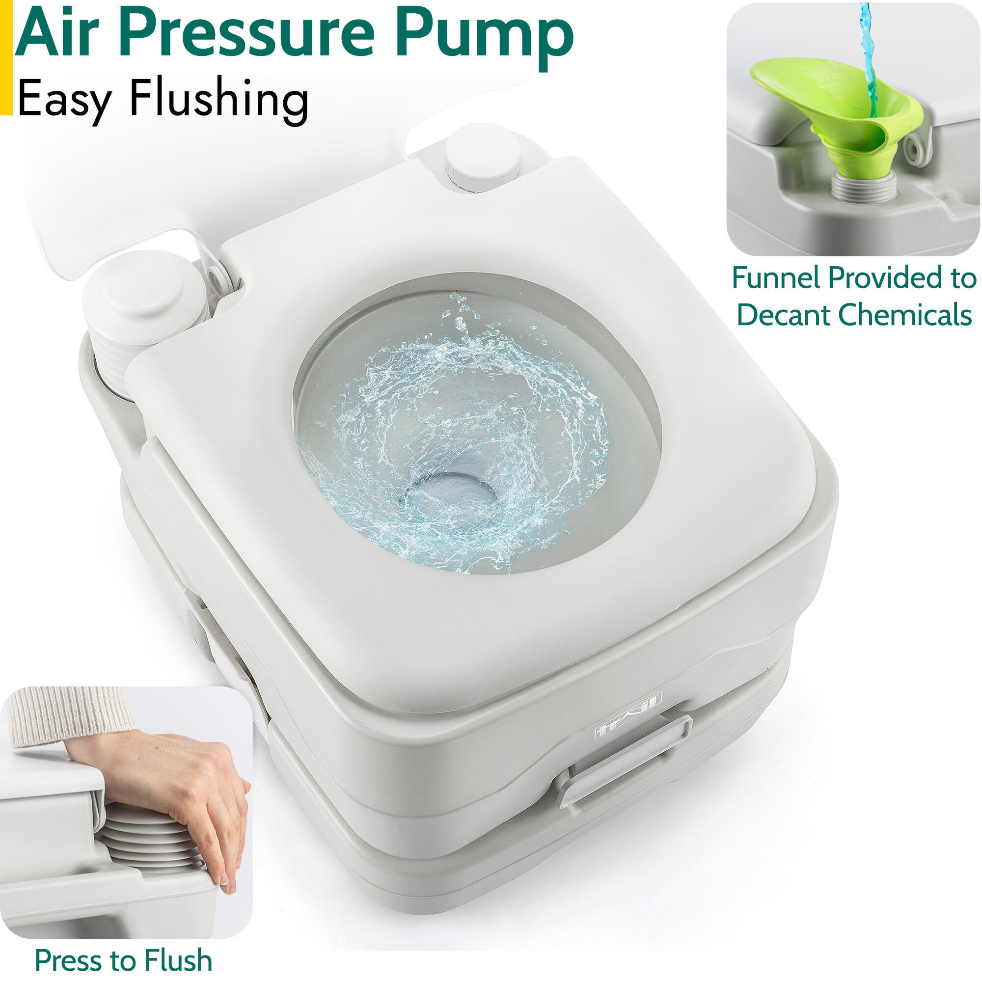 Camping Toilet Portable 10L Flushable Porta Potty Loo Fishing Festivals 4/7