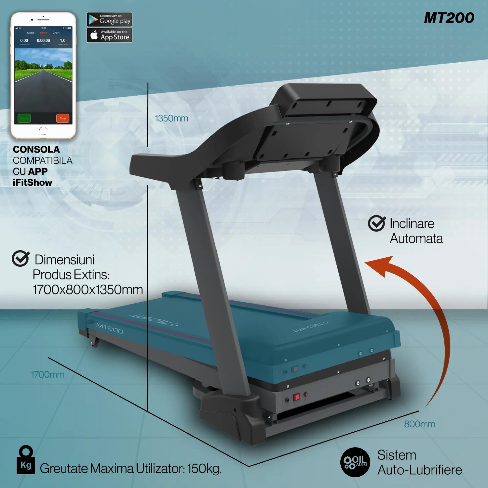 Banda de alergare TECHFIT® MT200, 5 cai, Viteza 18 km/h, Utilizator 150 Kg 4/5