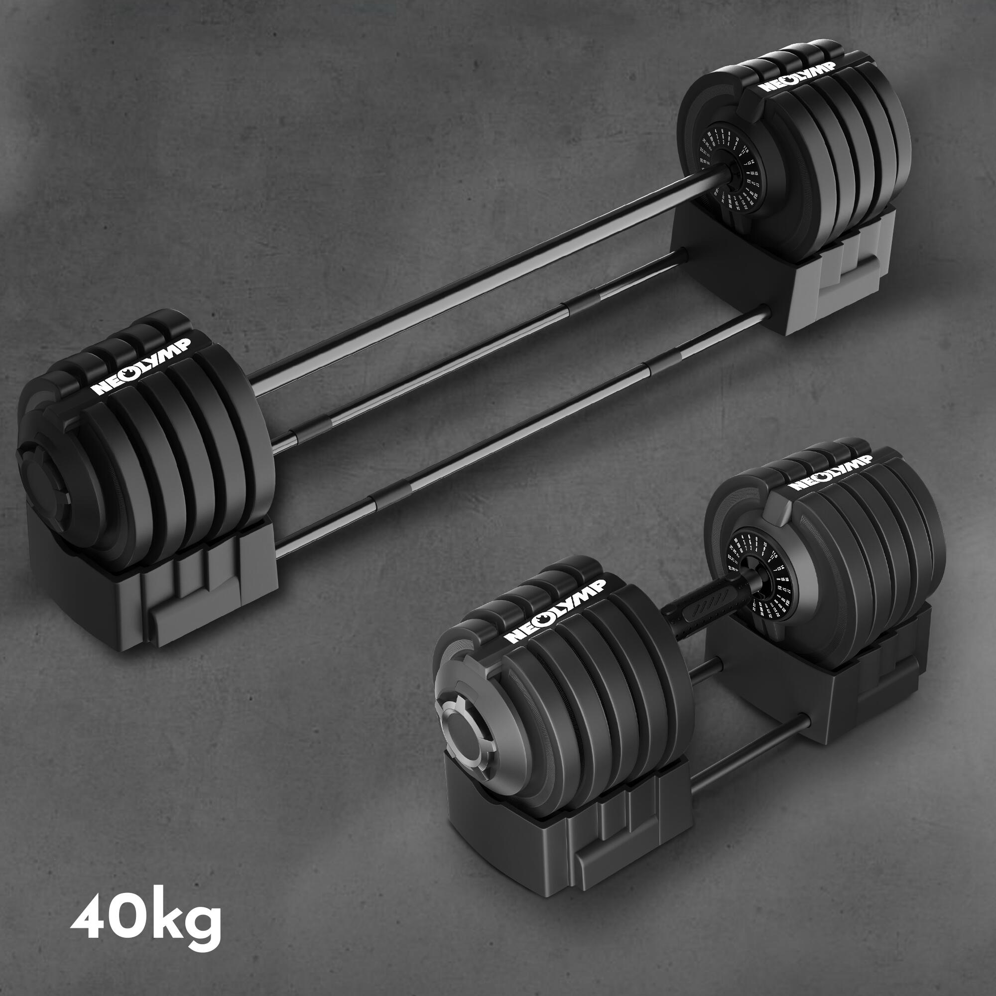 Ensemble d'haltères réglables 2 en 1 2-40 kg – Haltères courtes et barre longue 7/7