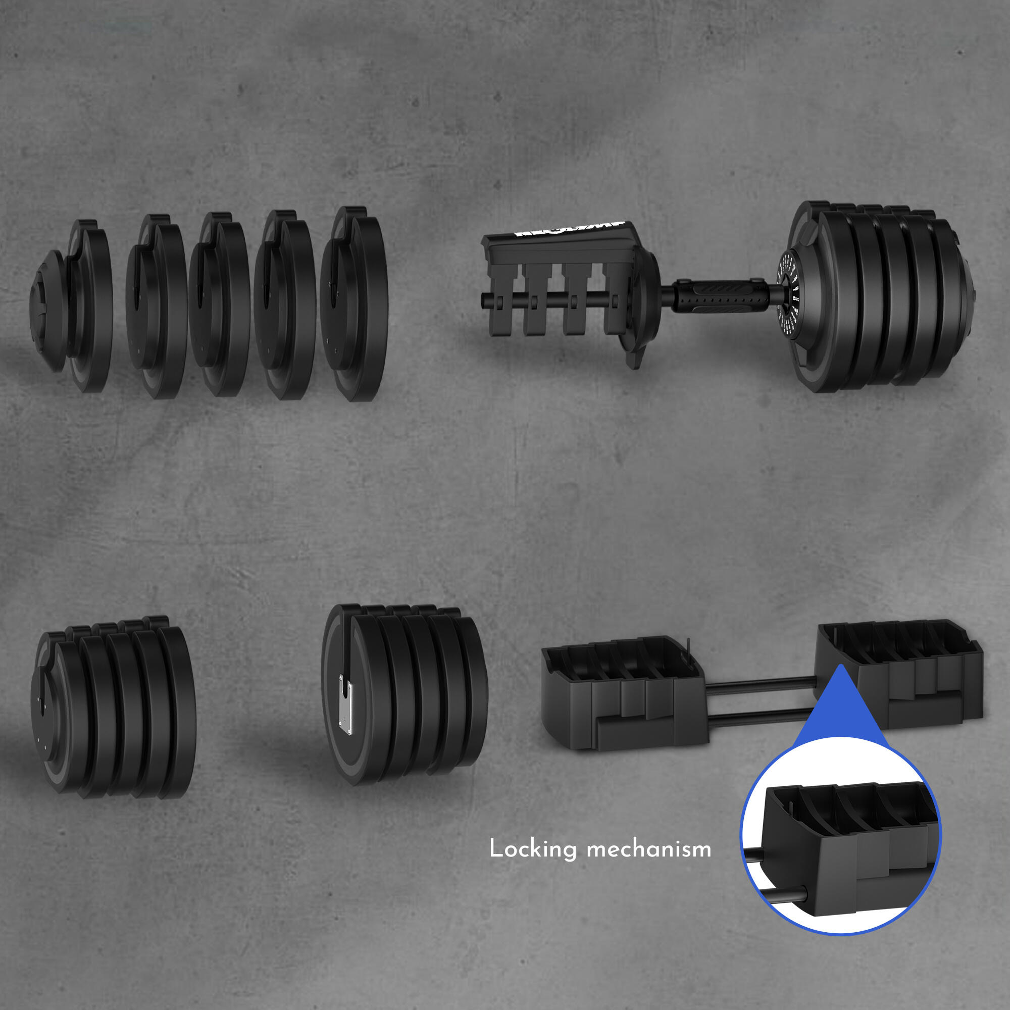Haltères réglables 40 kg (2 pièces) – 12 poids ajustables avec poignée rotative 6/7