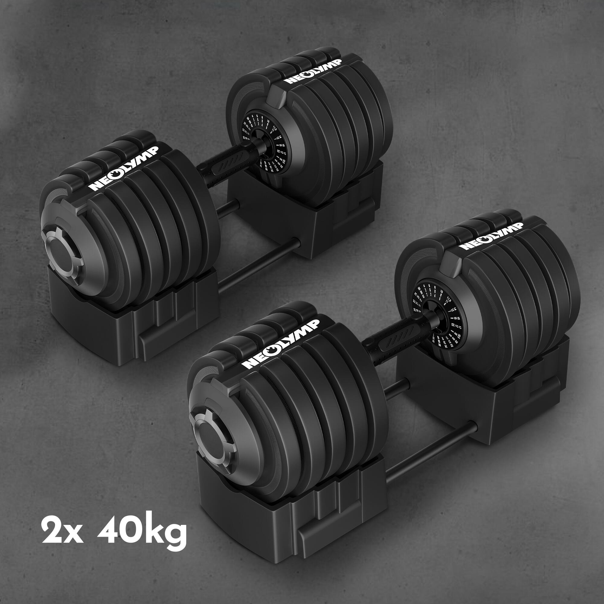 Haltères réglables 40 kg (2 pièces) – 12 poids ajustables avec poignée rotative 7/7