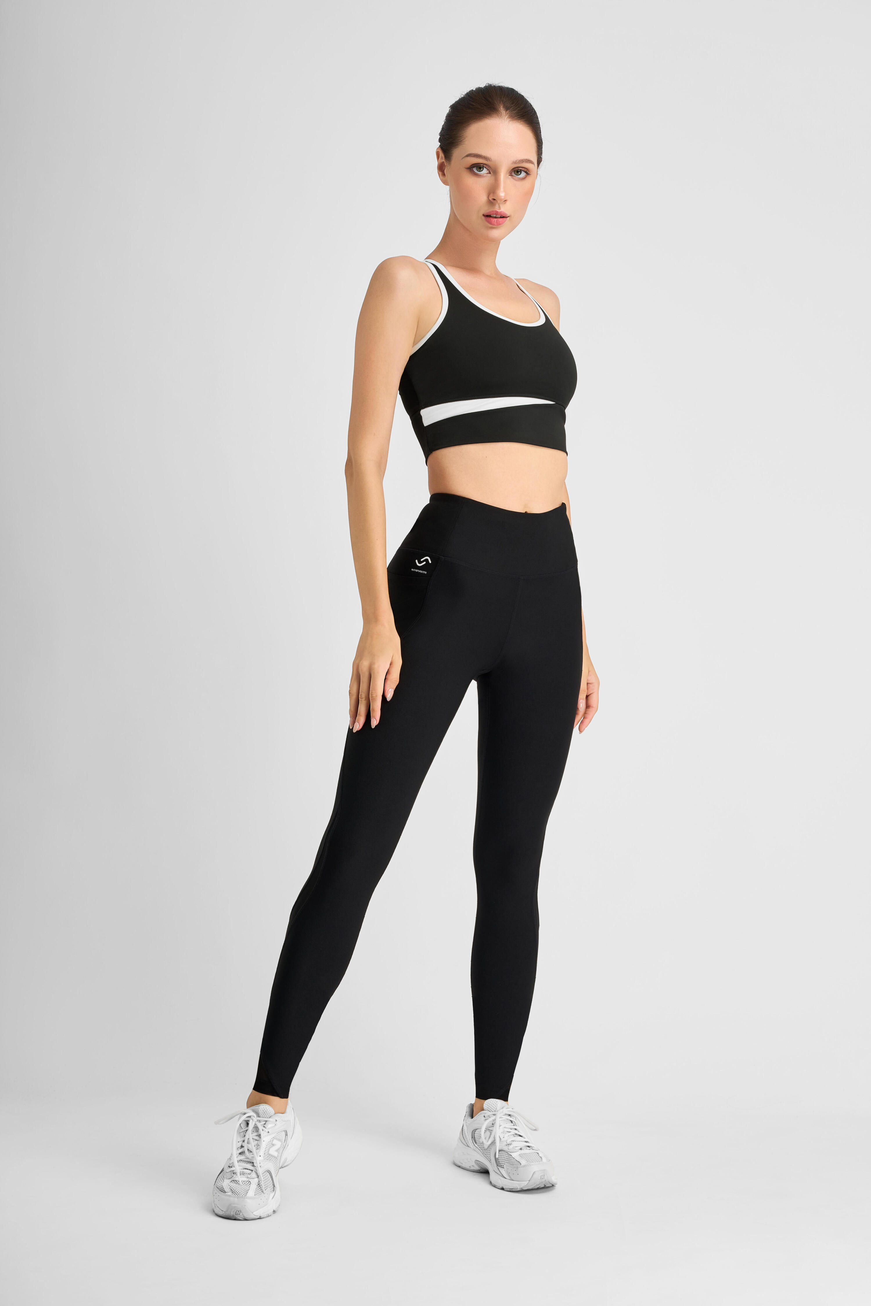 FORMBELT Damen mesh Leggings lang mit Handy-Taschen-Hüfttasche für Smartphone-schwarz