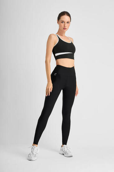 Damen mesh Leggings lang mit Handy-Taschen-Hüfttasche für Smartphone-schwarz