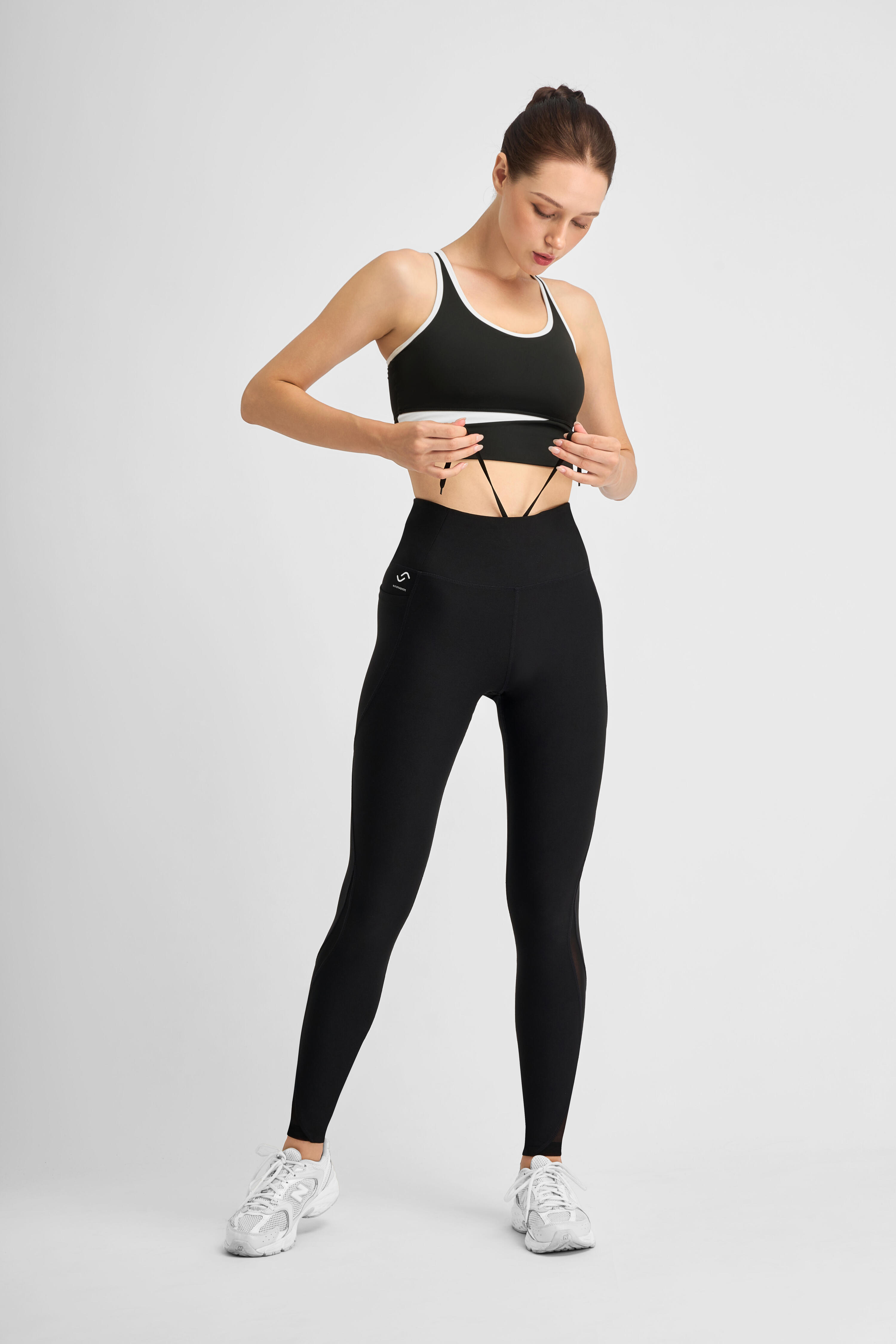 Damen mesh Leggings lang mit Handy-Taschen-Hüfttasche für Smartphone-schwarz 7/7