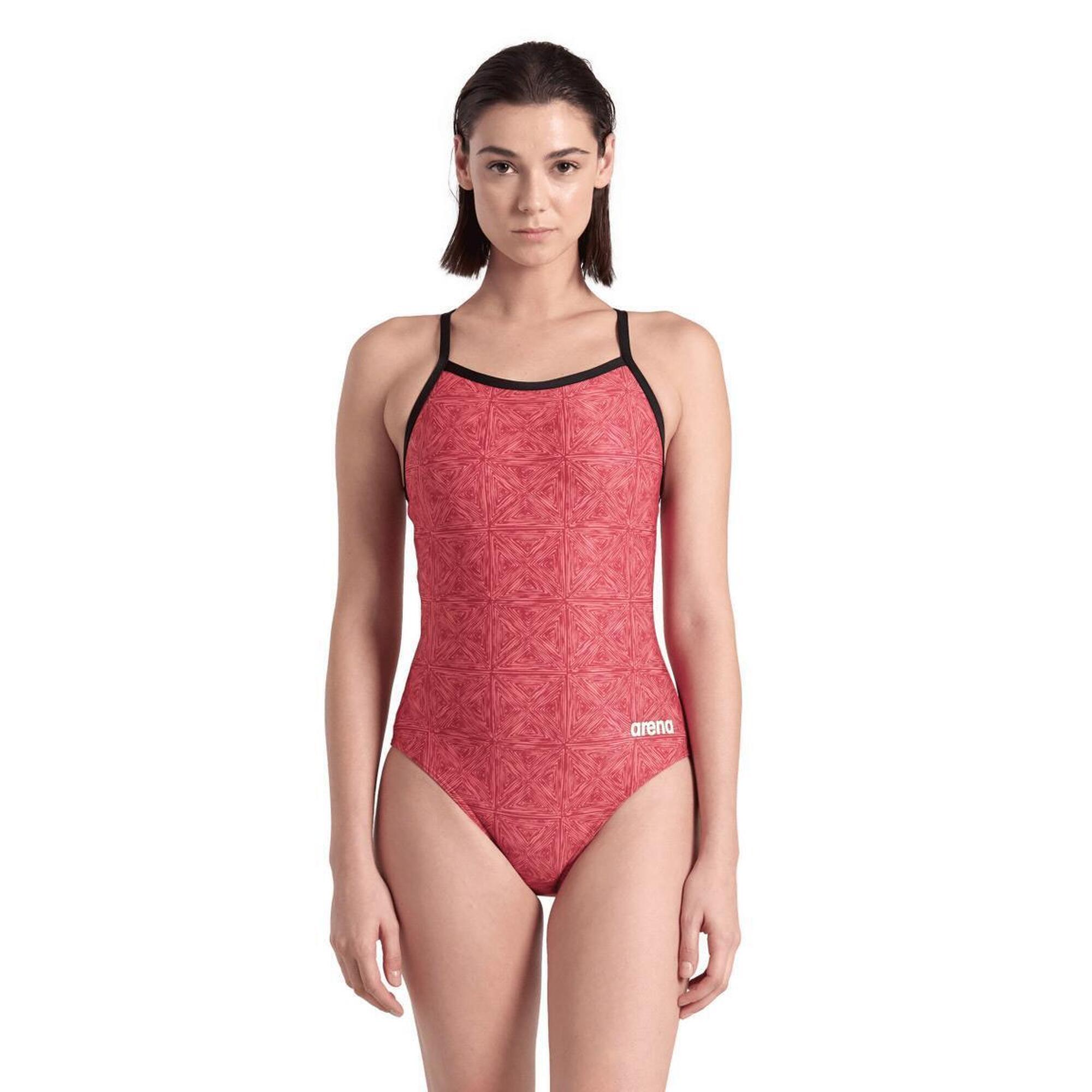 Strój Kąpielowy Arena Abstract Tiles Light Drop Back – Red Team – Rozmiar 32