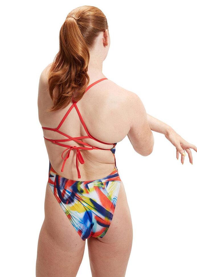 Strój Kąpielowy Speedo Lattice Tie Back – Czerwony/Niebieski – Rozmiar 26