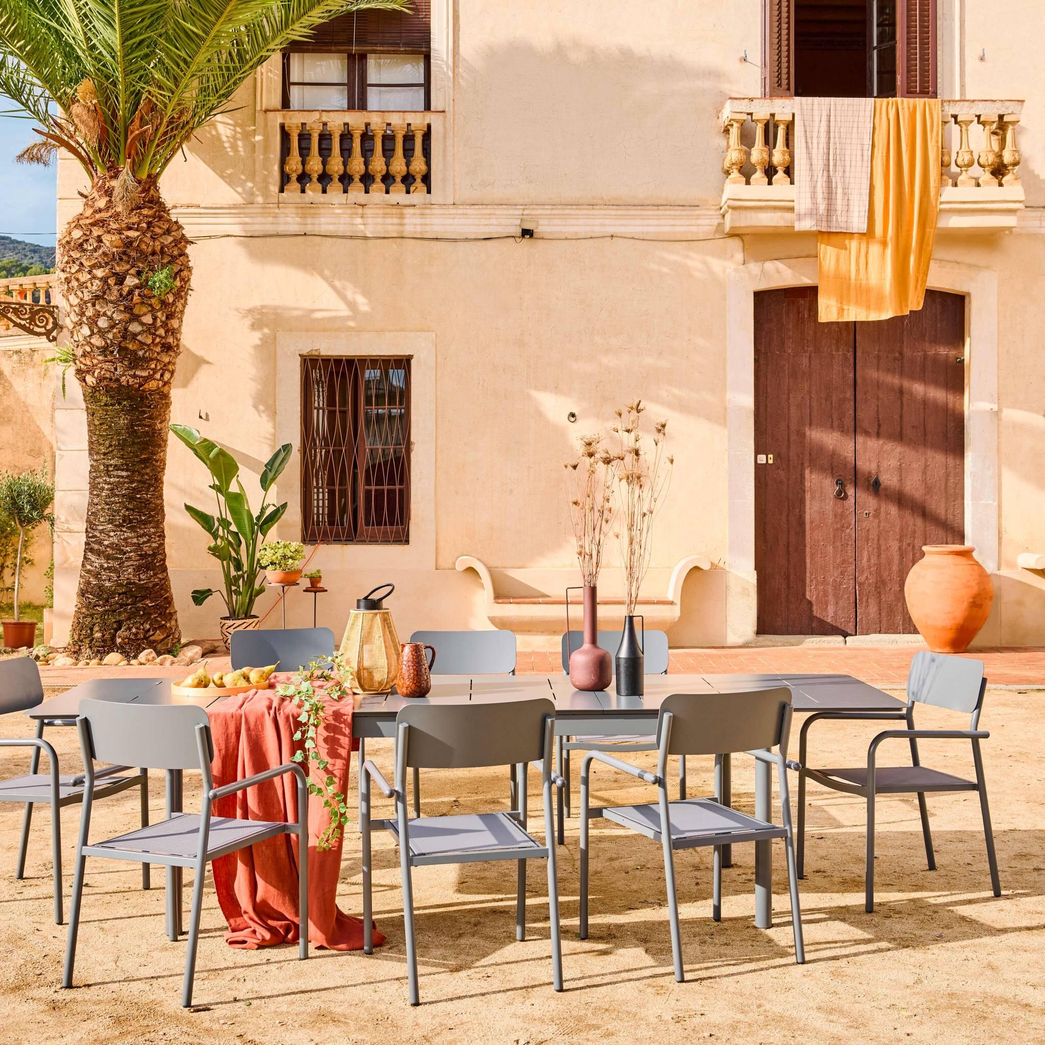 Mesa de jardín extensible de aluminio 8 sillas, Antracita 2/6