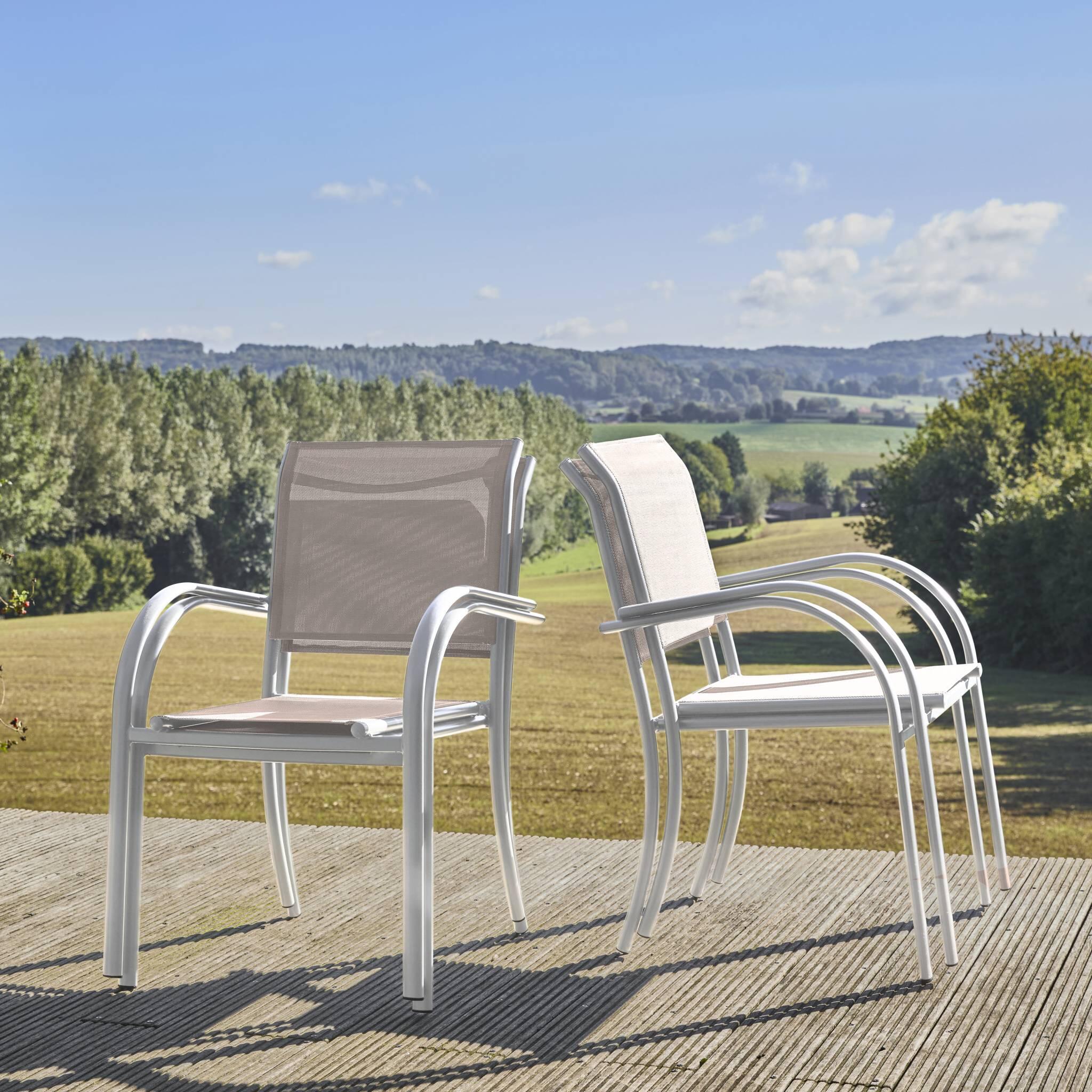 Silla de jardín de aluminio y textileno, set de 4, Blanco 3/6