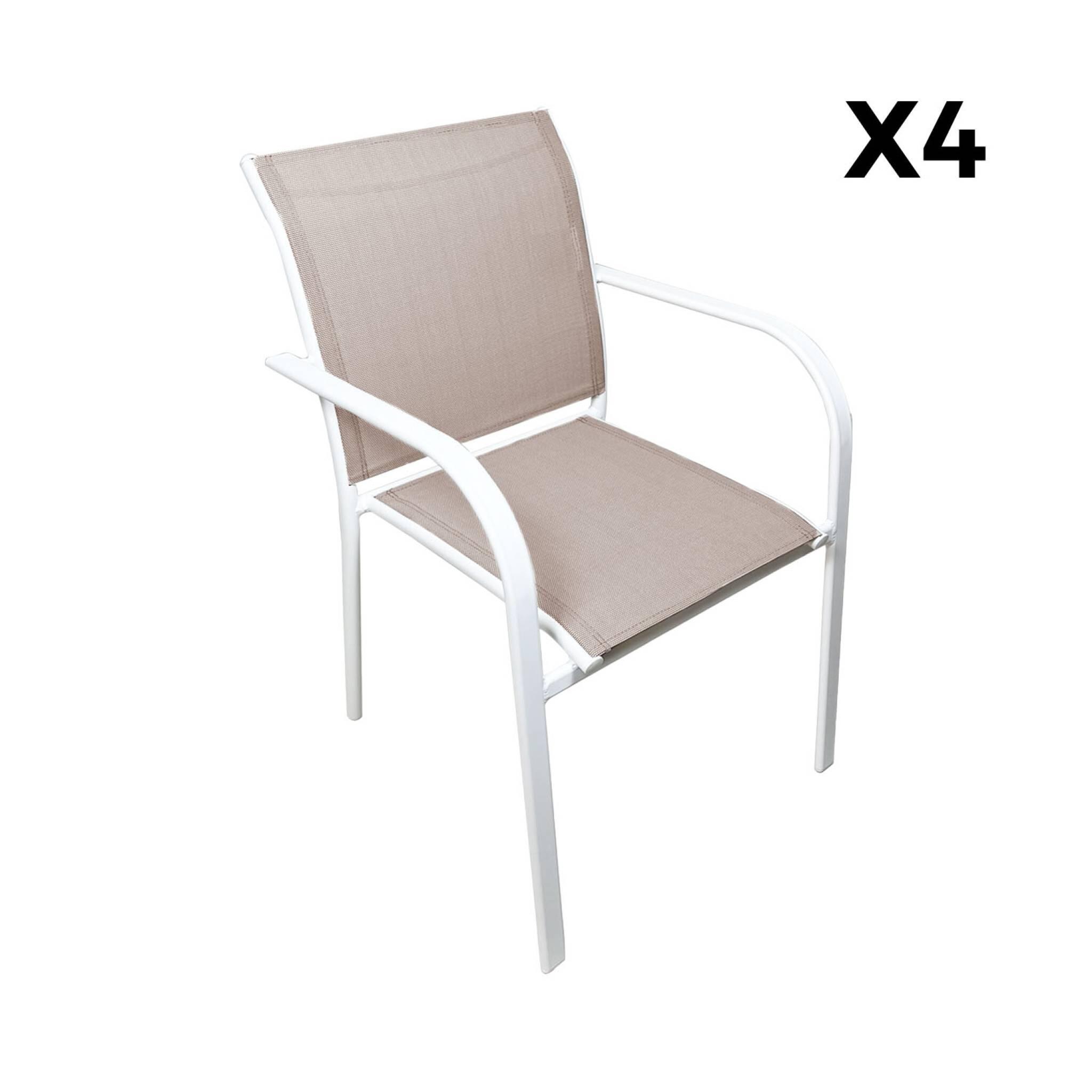 Silla de jardín de aluminio y textileno, set de 4, Blanco 5/6
