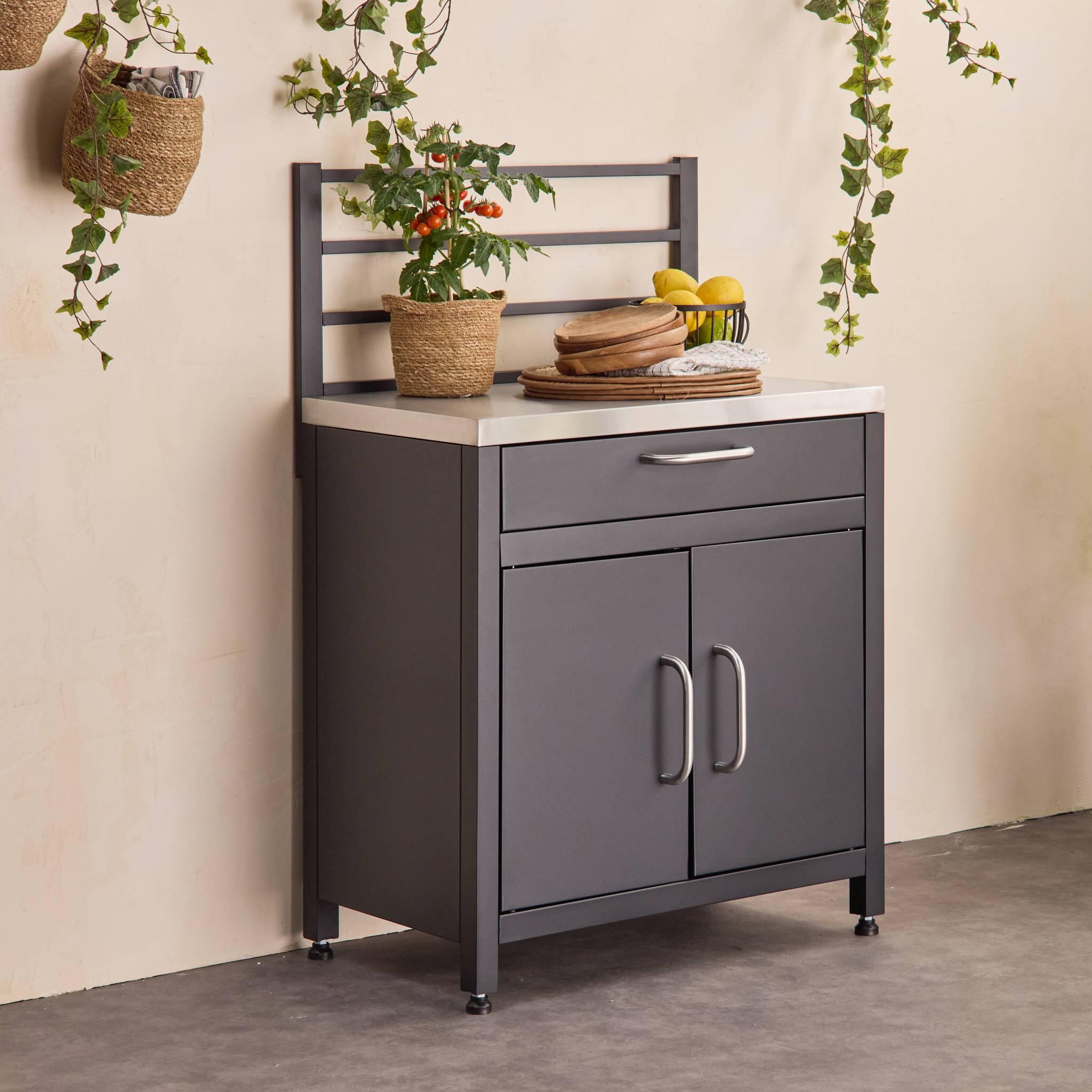 Cozinha exterior em aço 1 gaveta e 2 portas, 80cm, Preto 2/6