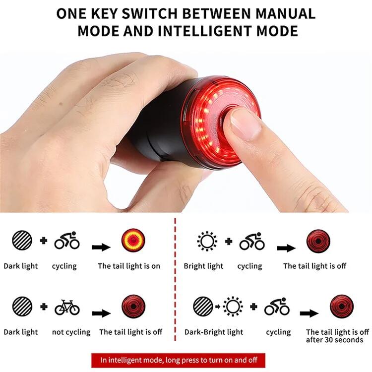 Luz de Freio Inteligente para Bicicleta com Sensor, 6 Modos, À Prova D'água, USB 7/7