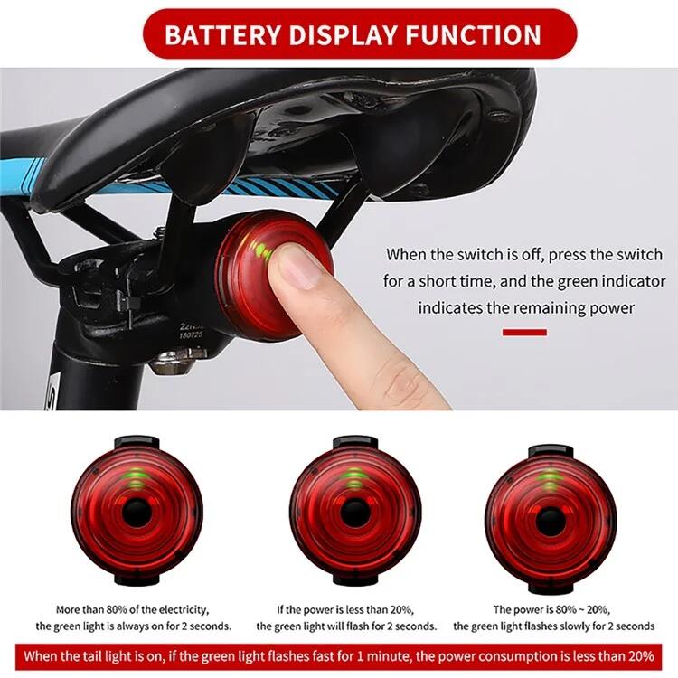 Luz de Freio Inteligente para Bicicleta com Sensor, 6 Modos, À Prova D'água, USB 5/7